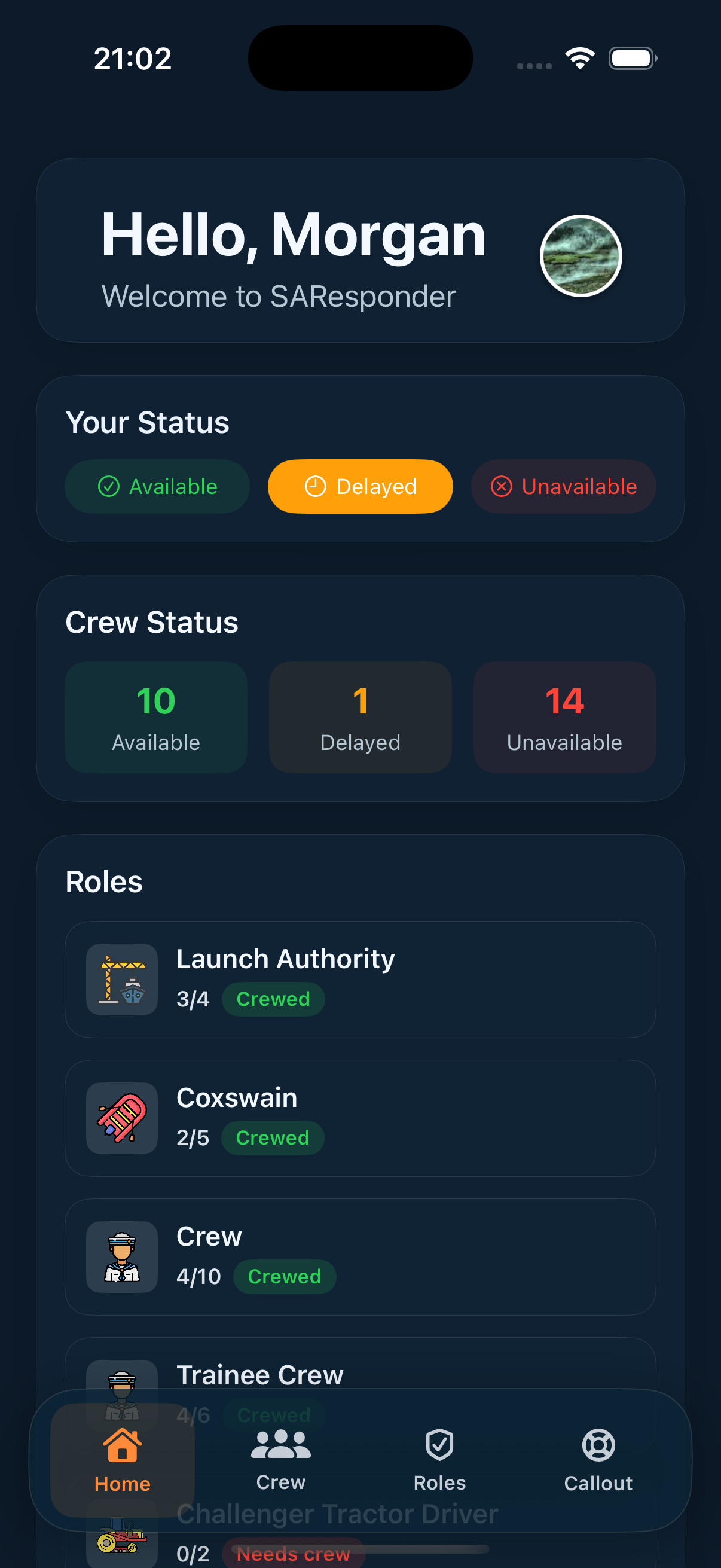 SAResponder App - Home Dashboard